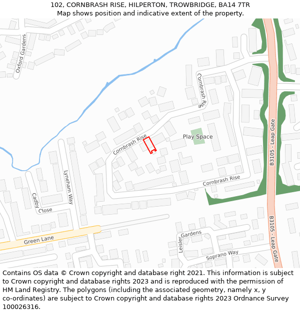 102, CORNBRASH RISE, HILPERTON, TROWBRIDGE, BA14 7TR: Location map and indicative extent of plot