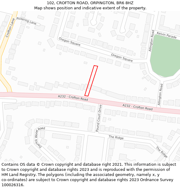 102, CROFTON ROAD, ORPINGTON, BR6 8HZ: Location map and indicative extent of plot