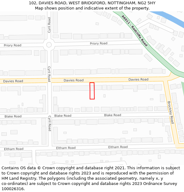 102, DAVIES ROAD, WEST BRIDGFORD, NOTTINGHAM, NG2 5HY: Location map and indicative extent of plot