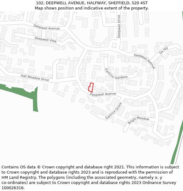 102, DEEPWELL AVENUE, HALFWAY, SHEFFIELD, S20 4ST: Location map and indicative extent of plot