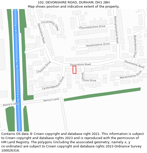 102, DEVONSHIRE ROAD, DURHAM, DH1 2BH: Location map and indicative extent of plot