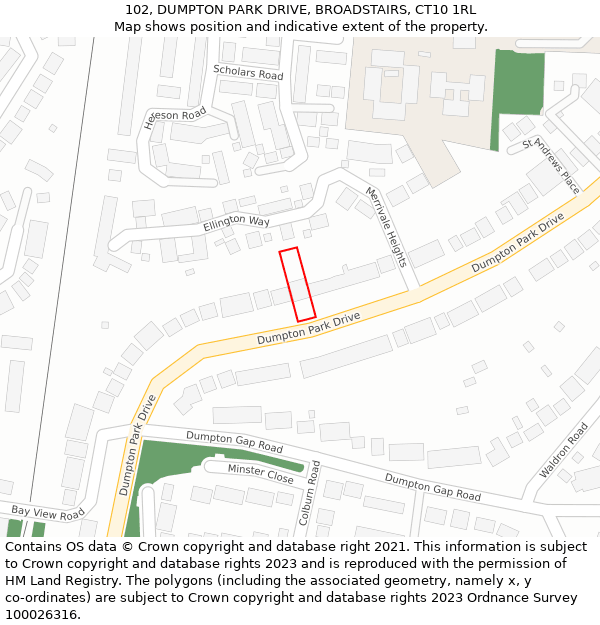 102, DUMPTON PARK DRIVE, BROADSTAIRS, CT10 1RL: Location map and indicative extent of plot