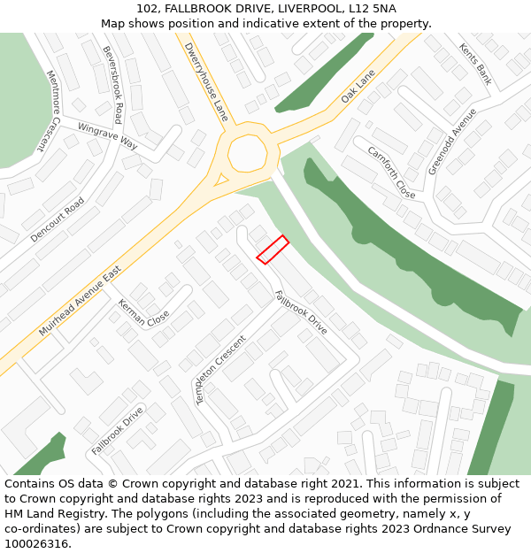 102, FALLBROOK DRIVE, LIVERPOOL, L12 5NA: Location map and indicative extent of plot
