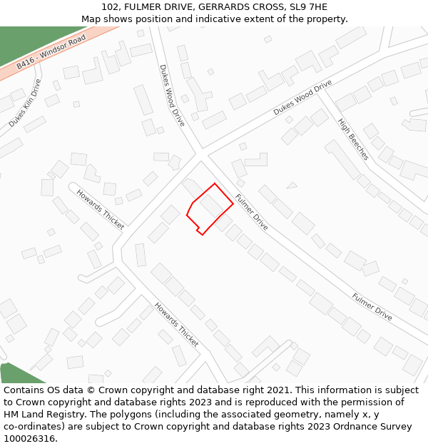 102, FULMER DRIVE, GERRARDS CROSS, SL9 7HE: Location map and indicative extent of plot