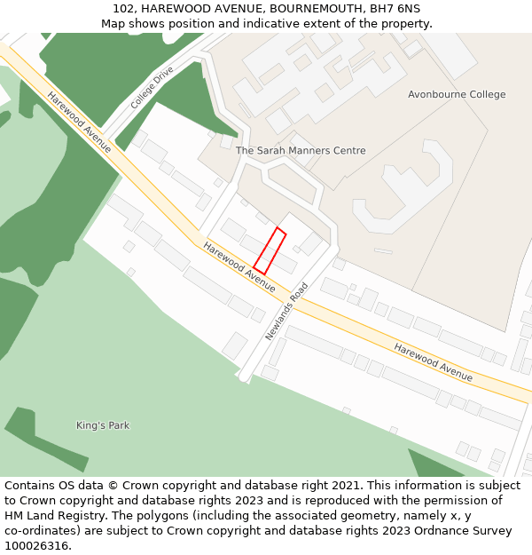 102, HAREWOOD AVENUE, BOURNEMOUTH, BH7 6NS: Location map and indicative extent of plot