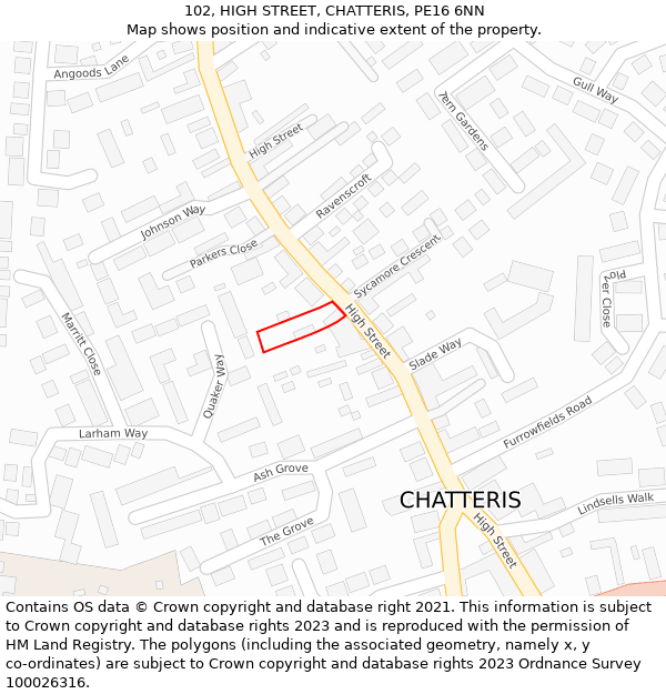 102, HIGH STREET, CHATTERIS, PE16 6NN: Location map and indicative extent of plot