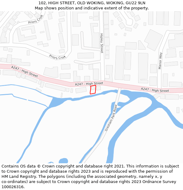 102, HIGH STREET, OLD WOKING, WOKING, GU22 9LN: Location map and indicative extent of plot