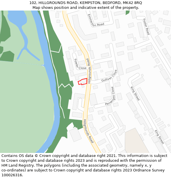 102, HILLGROUNDS ROAD, KEMPSTON, BEDFORD, MK42 8RQ: Location map and indicative extent of plot