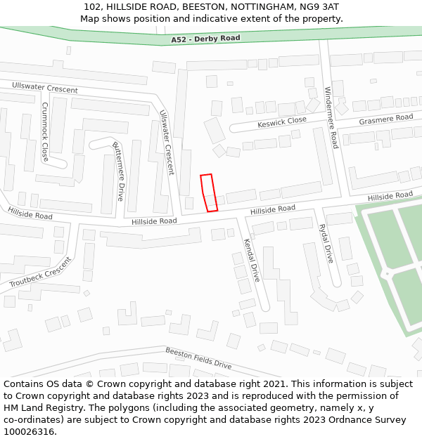 102, HILLSIDE ROAD, BEESTON, NOTTINGHAM, NG9 3AT: Location map and indicative extent of plot