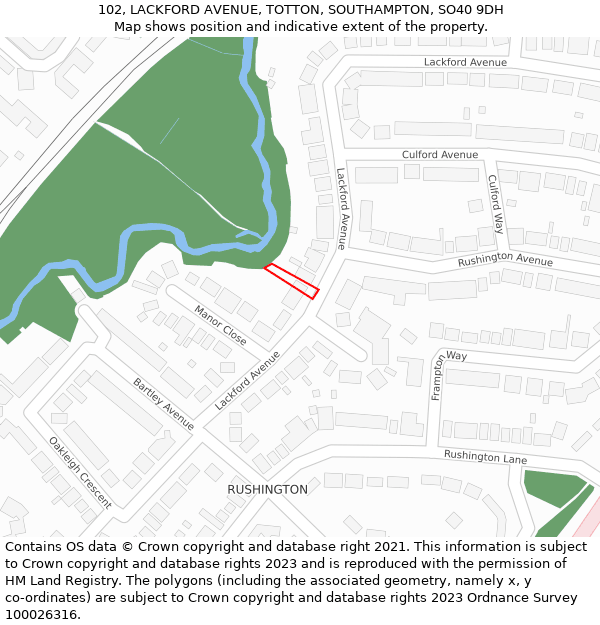 102, LACKFORD AVENUE, TOTTON, SOUTHAMPTON, SO40 9DH: Location map and indicative extent of plot