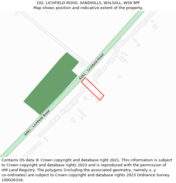 102, LICHFIELD ROAD, SANDHILLS, WALSALL, WS9 9PF: Location map and indicative extent of plot