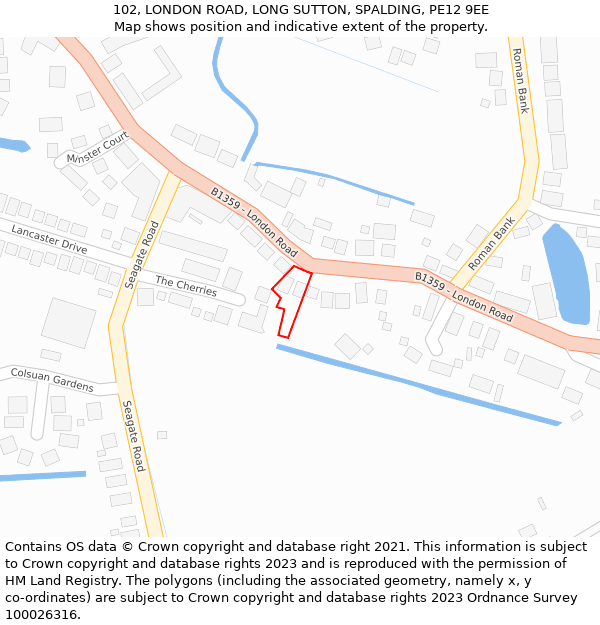 102, LONDON ROAD, LONG SUTTON, SPALDING, PE12 9EE: Location map and indicative extent of plot