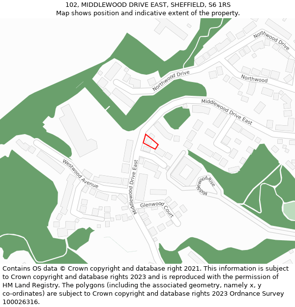 102, MIDDLEWOOD DRIVE EAST, SHEFFIELD, S6 1RS: Location map and indicative extent of plot
