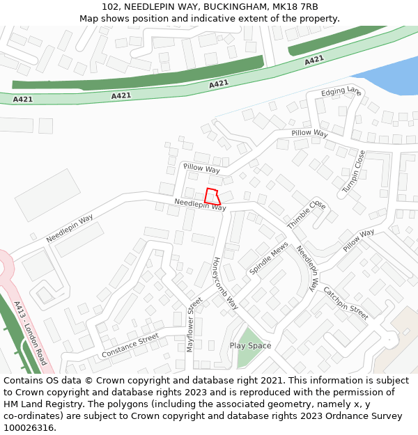 102, NEEDLEPIN WAY, BUCKINGHAM, MK18 7RB: Location map and indicative extent of plot