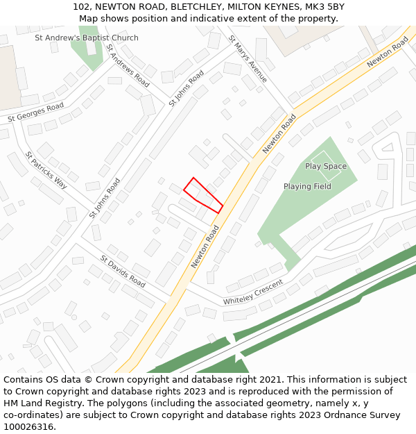 102, NEWTON ROAD, BLETCHLEY, MILTON KEYNES, MK3 5BY: Location map and indicative extent of plot