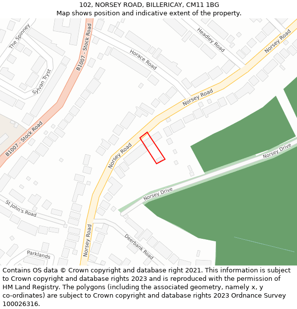 102, NORSEY ROAD, BILLERICAY, CM11 1BG: Location map and indicative extent of plot
