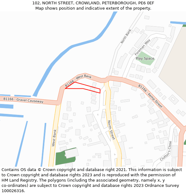 102, NORTH STREET, CROWLAND, PETERBOROUGH, PE6 0EF: Location map and indicative extent of plot