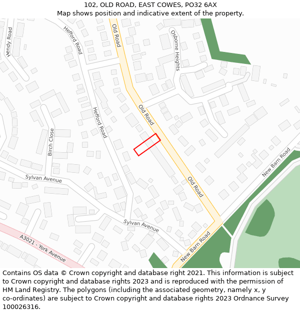 102, OLD ROAD, EAST COWES, PO32 6AX: Location map and indicative extent of plot