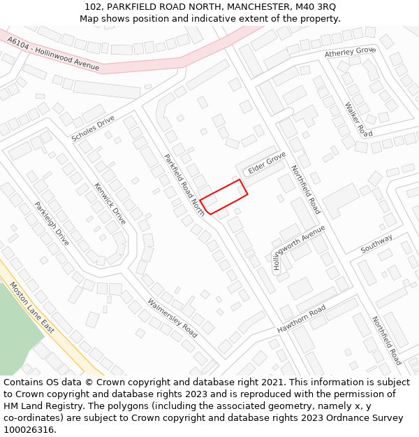 102, PARKFIELD ROAD NORTH, MANCHESTER, M40 3RQ: Location map and indicative extent of plot