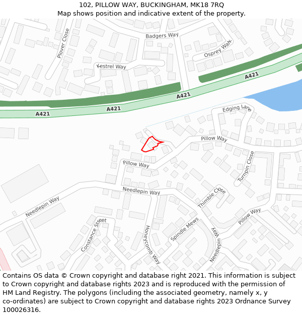 102, PILLOW WAY, BUCKINGHAM, MK18 7RQ: Location map and indicative extent of plot