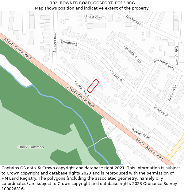 102, ROWNER ROAD, GOSPORT, PO13 9RG: Location map and indicative extent of plot