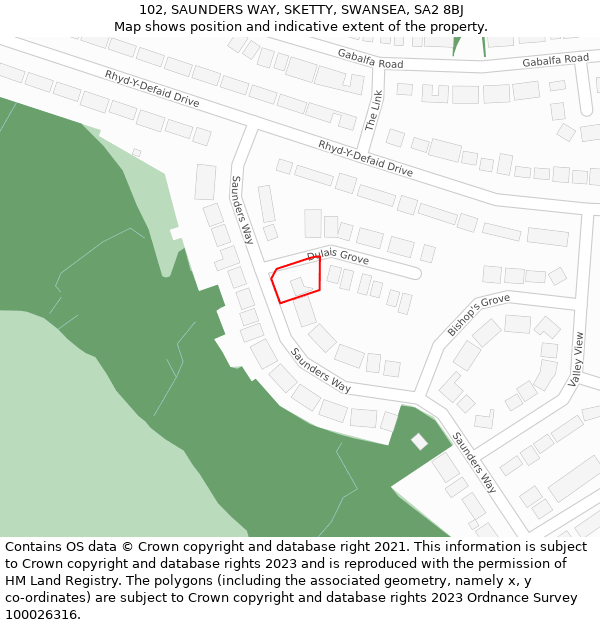 102, SAUNDERS WAY, SKETTY, SWANSEA, SA2 8BJ: Location map and indicative extent of plot