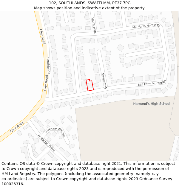 102, SOUTHLANDS, SWAFFHAM, PE37 7PG: Location map and indicative extent of plot