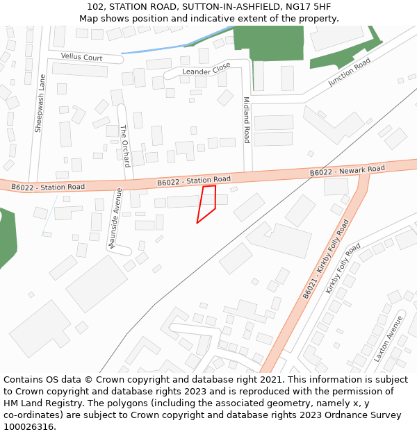 102, STATION ROAD, SUTTON-IN-ASHFIELD, NG17 5HF: Location map and indicative extent of plot