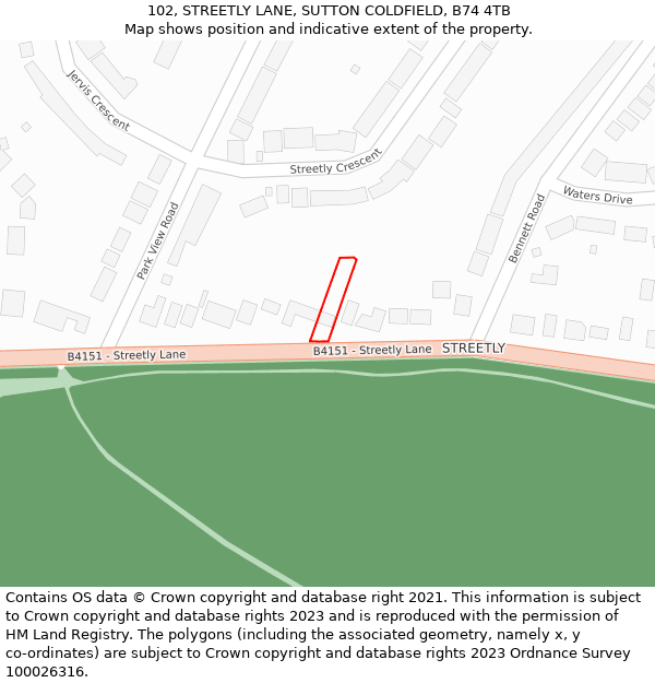102, STREETLY LANE, SUTTON COLDFIELD, B74 4TB: Location map and indicative extent of plot