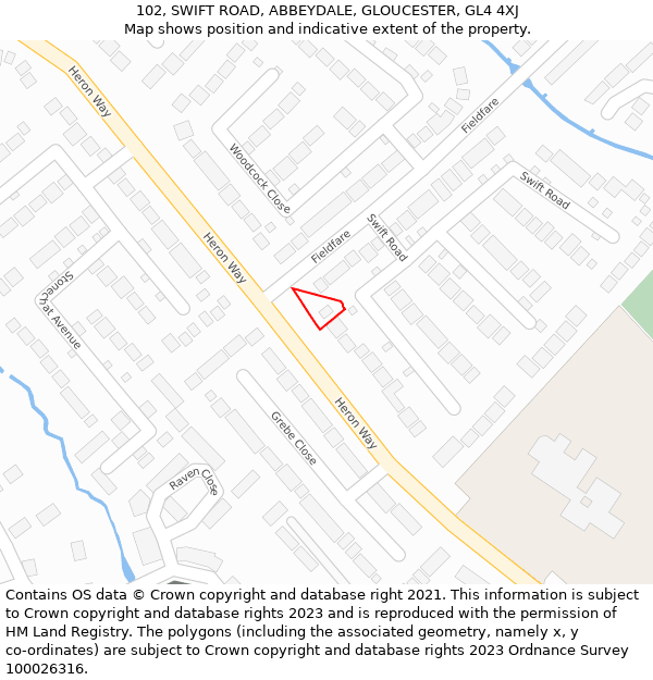 102, SWIFT ROAD, ABBEYDALE, GLOUCESTER, GL4 4XJ: Location map and indicative extent of plot