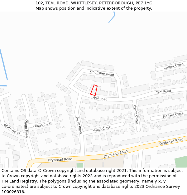 102, TEAL ROAD, WHITTLESEY, PETERBOROUGH, PE7 1YG: Location map and indicative extent of plot