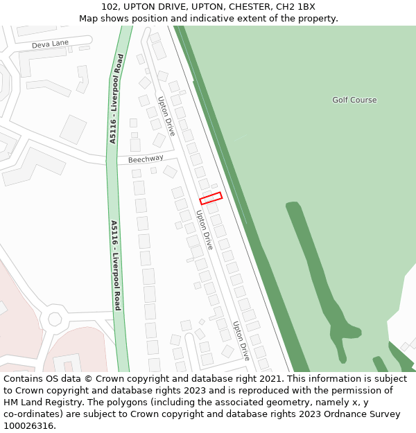 102, UPTON DRIVE, UPTON, CHESTER, CH2 1BX: Location map and indicative extent of plot