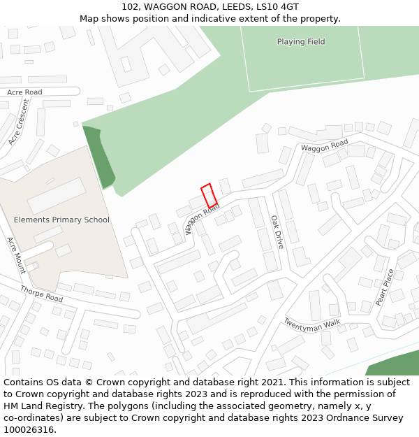 102, WAGGON ROAD, LEEDS, LS10 4GT: Location map and indicative extent of plot