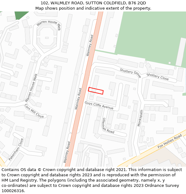 102, WALMLEY ROAD, SUTTON COLDFIELD, B76 2QD: Location map and indicative extent of plot