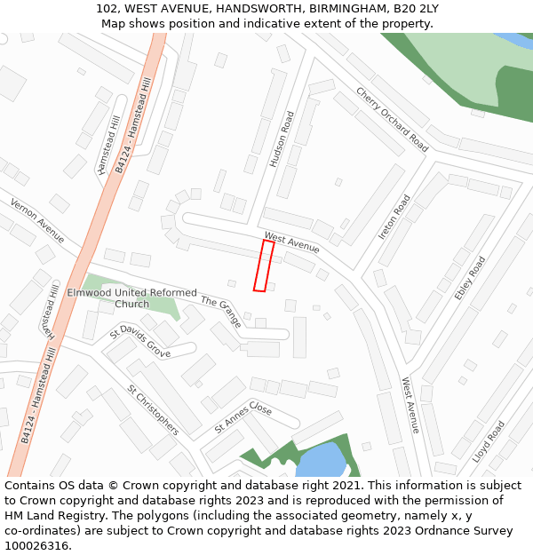 102, WEST AVENUE, HANDSWORTH, BIRMINGHAM, B20 2LY: Location map and indicative extent of plot