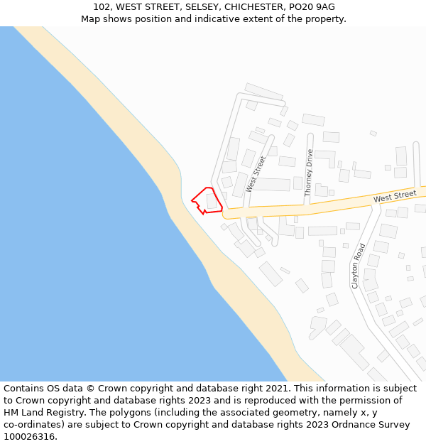 102, WEST STREET, SELSEY, CHICHESTER, PO20 9AG: Location map and indicative extent of plot
