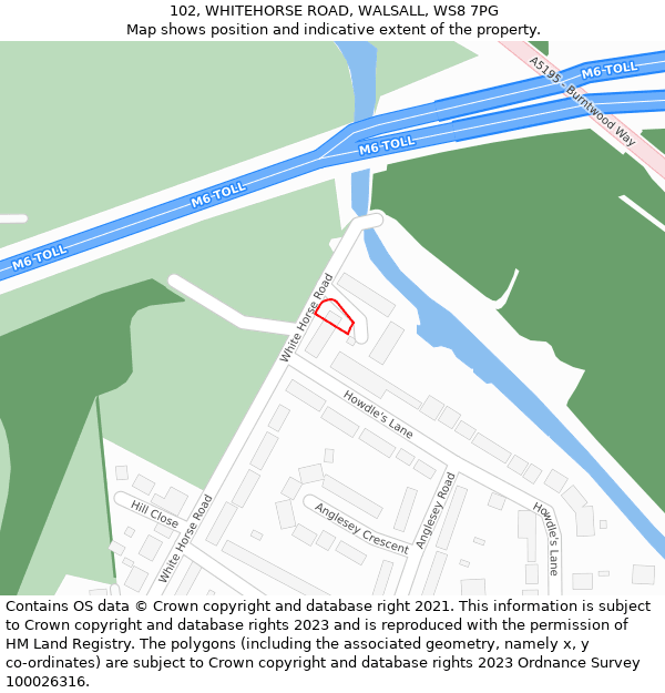 102, WHITEHORSE ROAD, WALSALL, WS8 7PG: Location map and indicative extent of plot