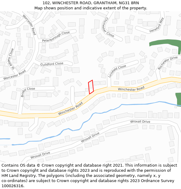 102, WINCHESTER ROAD, GRANTHAM, NG31 8RN: Location map and indicative extent of plot