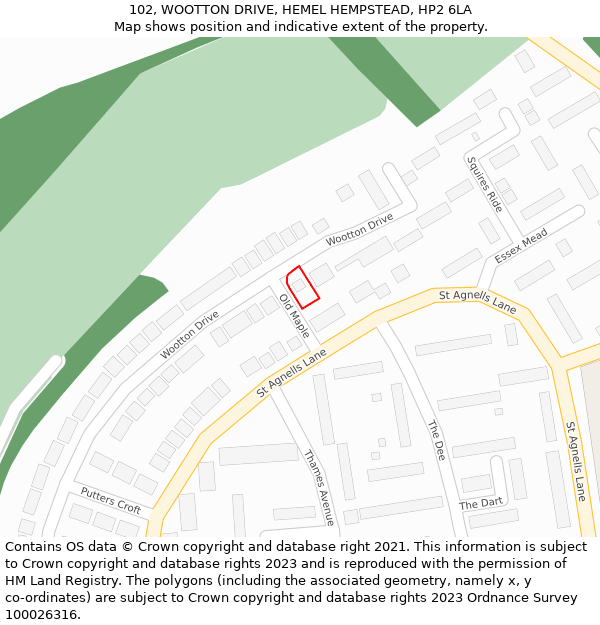 102, WOOTTON DRIVE, HEMEL HEMPSTEAD, HP2 6LA: Location map and indicative extent of plot