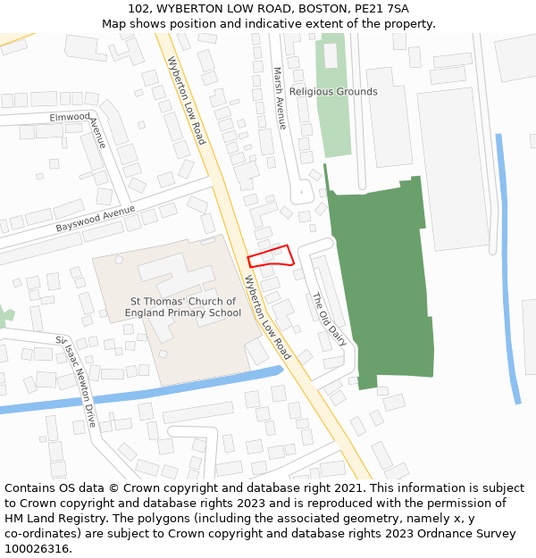 102, WYBERTON LOW ROAD, BOSTON, PE21 7SA: Location map and indicative extent of plot