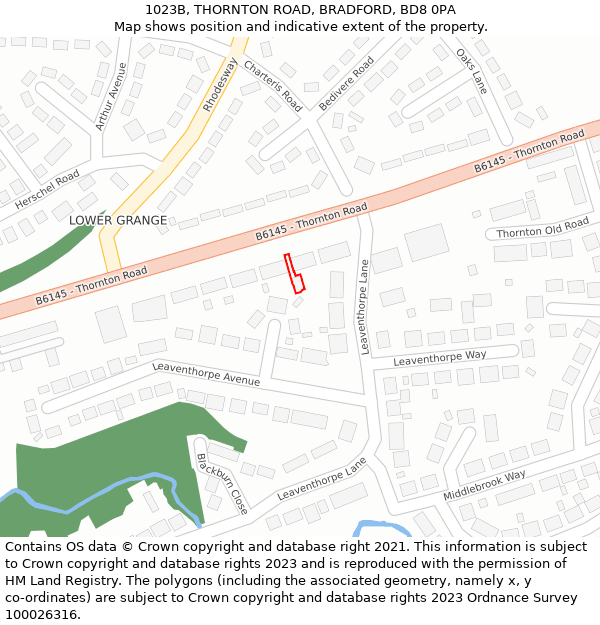 1023B, THORNTON ROAD, BRADFORD, BD8 0PA: Location map and indicative extent of plot