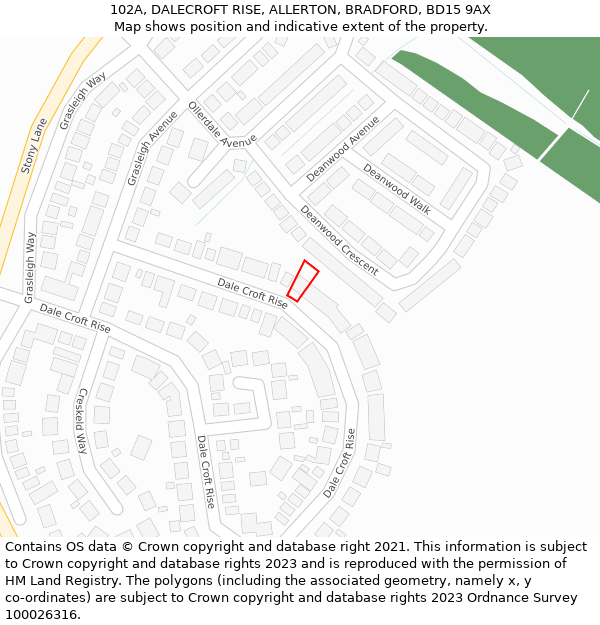 102A, DALECROFT RISE, ALLERTON, BRADFORD, BD15 9AX: Location map and indicative extent of plot