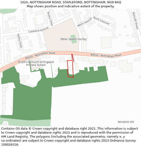 102A, NOTTINGHAM ROAD, STAPLEFORD, NOTTINGHAM, NG9 8AQ: Location map and indicative extent of plot
