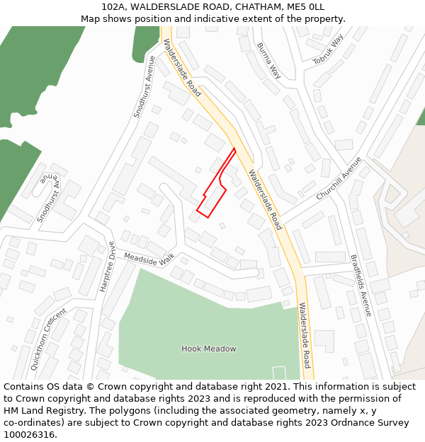 102A, WALDERSLADE ROAD, CHATHAM, ME5 0LL: Location map and indicative extent of plot