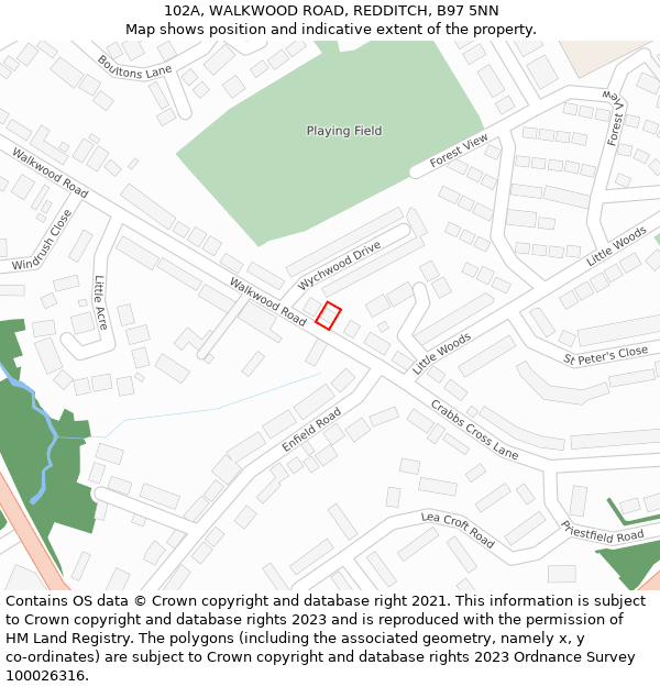102A, WALKWOOD ROAD, REDDITCH, B97 5NN: Location map and indicative extent of plot