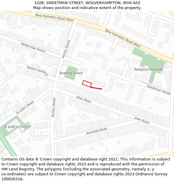 102B, SWEETMAN STREET, WOLVERHAMPTON, WV6 0AZ: Location map and indicative extent of plot