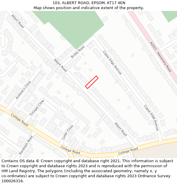 103, ALBERT ROAD, EPSOM, KT17 4EN: Location map and indicative extent of plot