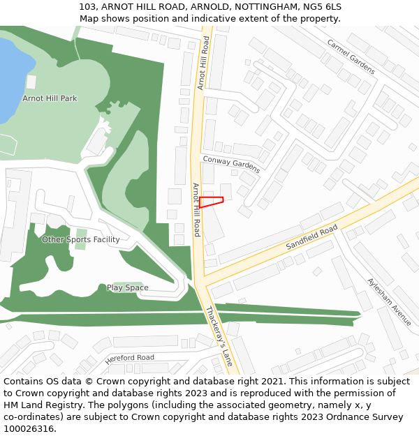 103, ARNOT HILL ROAD, ARNOLD, NOTTINGHAM, NG5 6LS: Location map and indicative extent of plot
