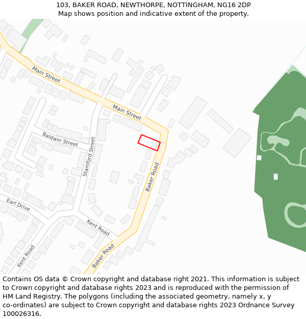 103, BAKER ROAD, NEWTHORPE, NOTTINGHAM, NG16 2DP: Location map and indicative extent of plot