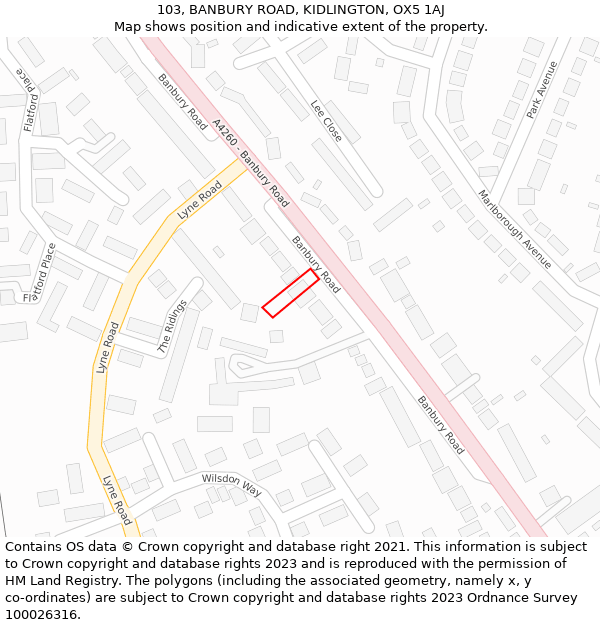 103, BANBURY ROAD, KIDLINGTON, OX5 1AJ: Location map and indicative extent of plot